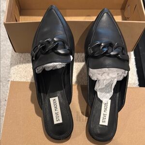 Steve Madden Black Chain Detail Mules